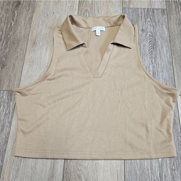 Abound Tops - Abound Collared Cropped Tank Top Blouse Women's Large Tan Beige Kahki Nude Cream